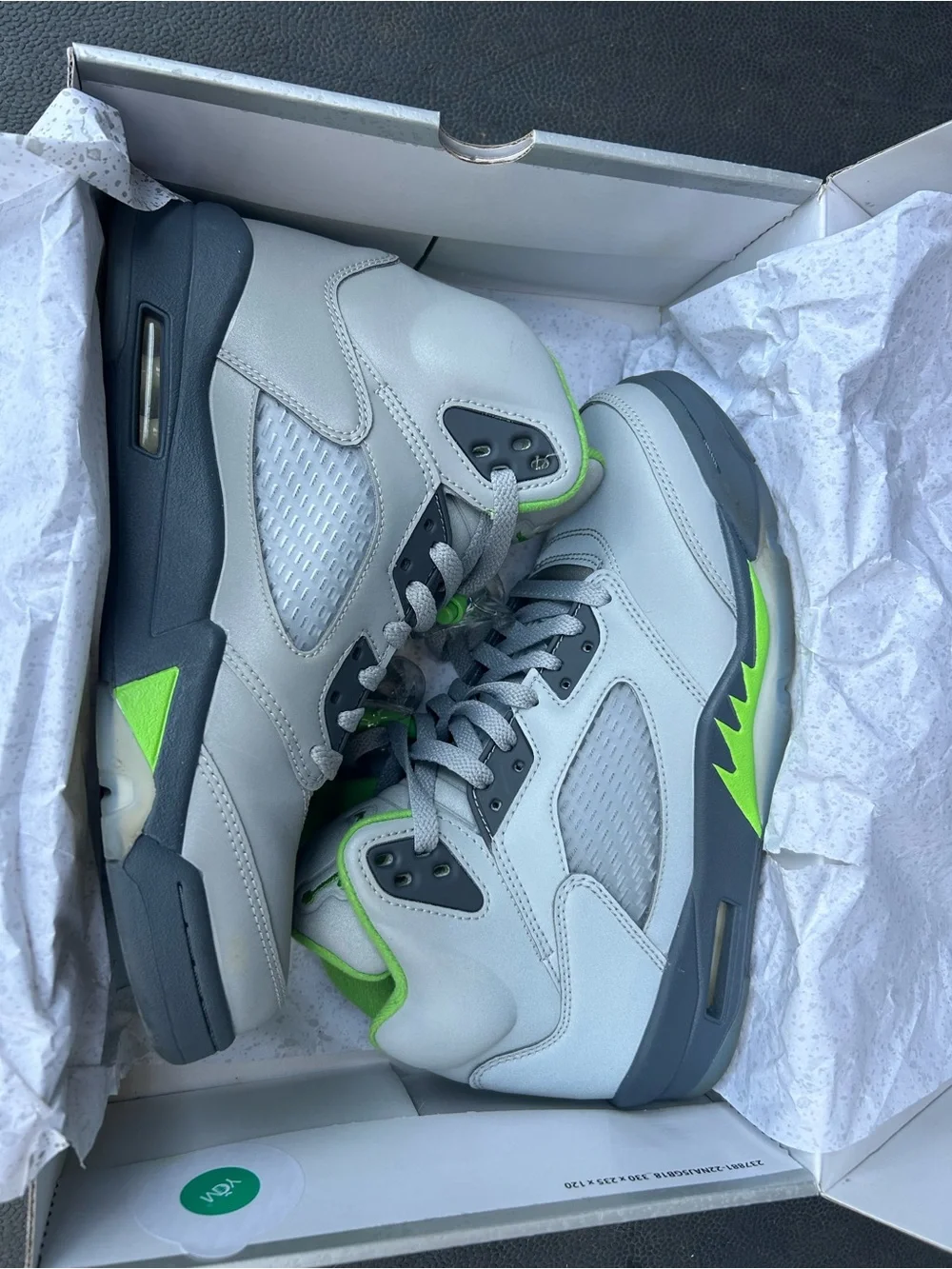 Gray and Neon Green Jordan 5Retro Basketball Sneakers